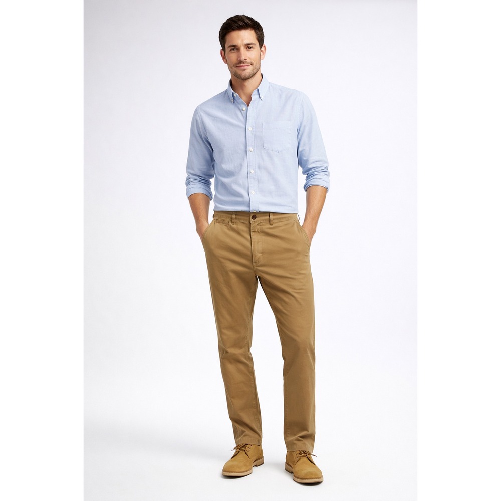 LL Bean Standard Fit Chino Pants Men 36x32 Brown Khaki‎ Cotton Preppy Flat Front